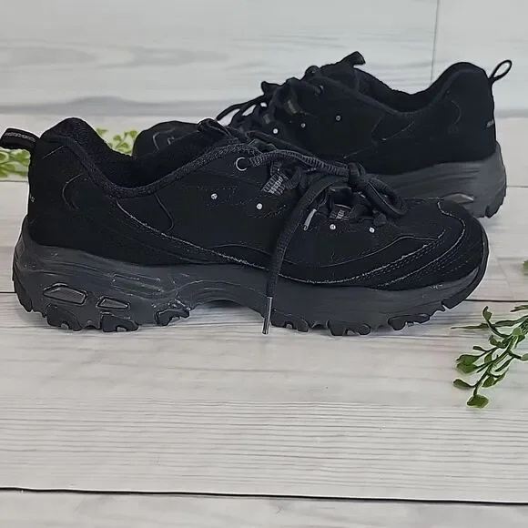 Skechers D'Lites Play On Shoe black leather Women's Size 8 - Picture 4 of 10